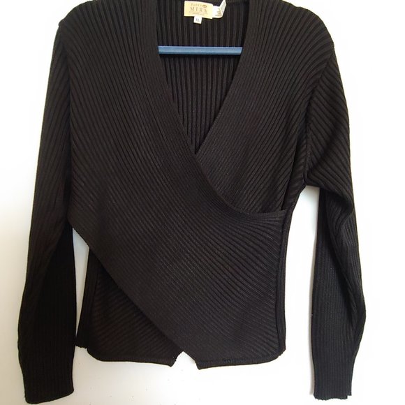 Faye's at Mira Tops - Fay's at Mira sophisticate black wrap thick rib knit long sleeve sweater size XL